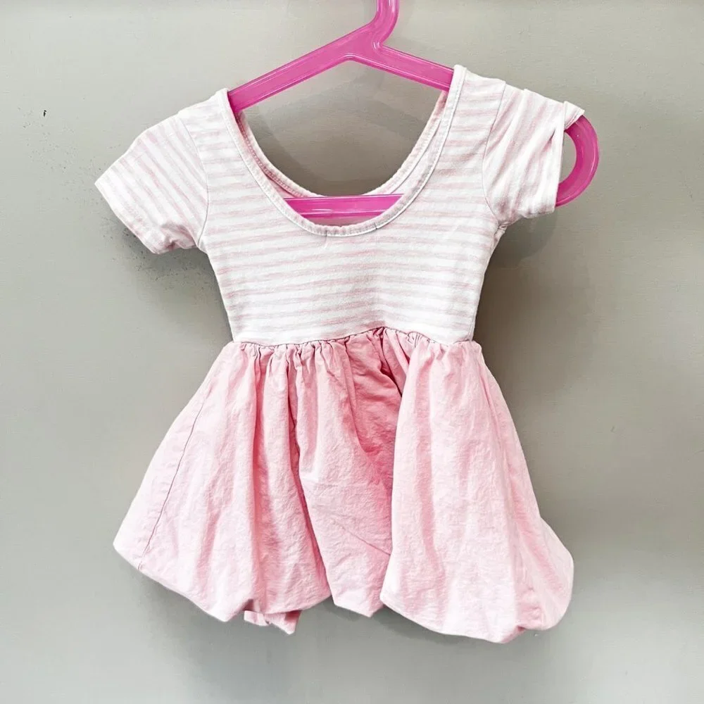 Mila & Emma Pink and White Striped Scoop Neck Puffed Skirt Dress- Size 18m